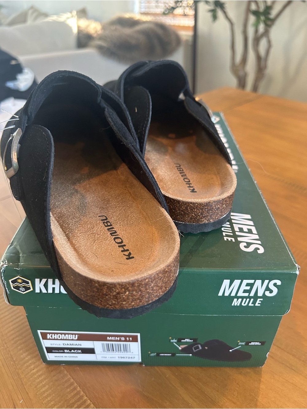 NWT Khombu Men's Black Suede Mule with Buckle - Picture 6 of 10